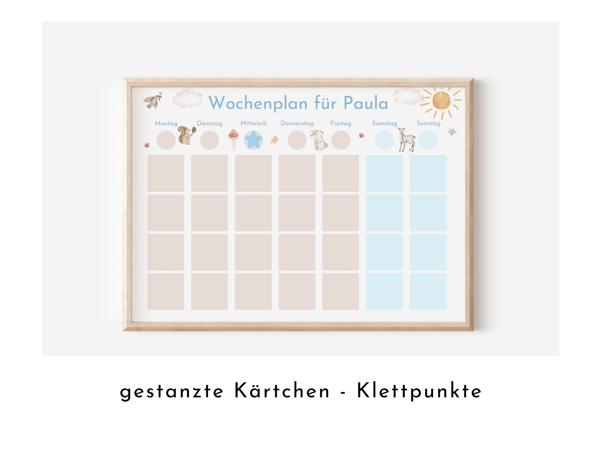 Wochenplan "Waldtiere Pastell" personalisiert für Kinder u. Teenager, 246 Routine Karten, optional magnetisch, Routineplan Familie Nordstern