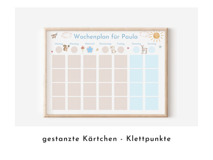 Wochenplan "Waldtiere Pastell" personalisiert für Kinder u. Teenager, 246 Routine Karten, optional magnetisch, Routineplan Familie Nordstern