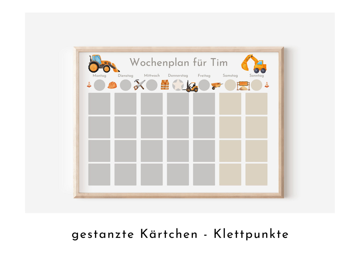 Wochenplan "Baustelle" mit Name personalisiert, 246 Routine Karten, laminiert magnetisch, Montessori Routineplan für Kinder und Jugendliche