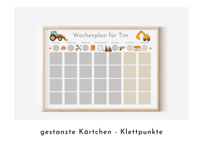 Wochenplan "Baustelle" mit Name personalisiert, 246 Routine Karten, laminiert magnetisch, Montessori Routineplan für Kinder und Jugendliche