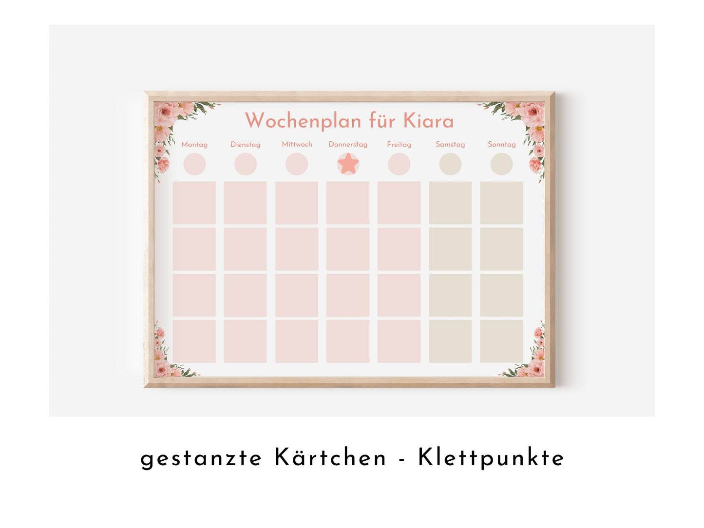 Wochenplan "Rosen" mit Name personalisiert, 246 Routine Karten, laminiert magnetisch Klett, Routineplan für Kinder und Jugendliche