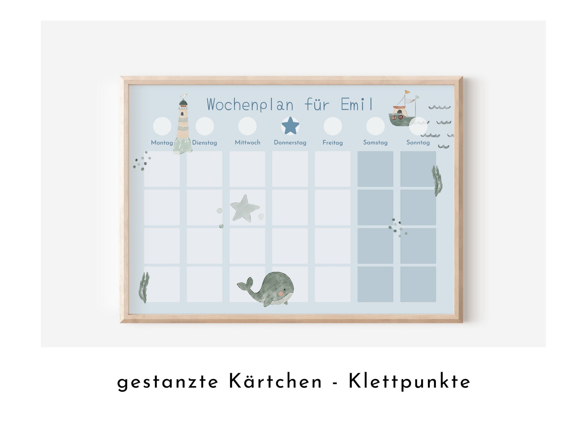 Wochenplan "Seaside" mit Name personalisiert, 246 Routine Karten, laminiert magnetisch, Routineplan für Kinder und Jugendliche