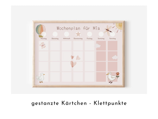 Wochenplan "Schmetterlinge" mit Name personalisiert, 246 Routine Karten, laminiert magnetisch Klett, Routineplan für Kinder und Jugendliche