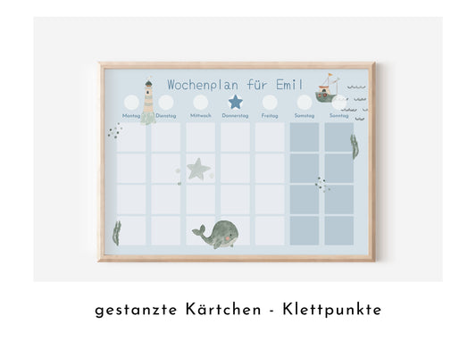 Wochenplan "Seaside" mit Name personalisiert, 246 Routine Karten, laminiert magnetisch, Routineplan für Kinder und Jugendliche