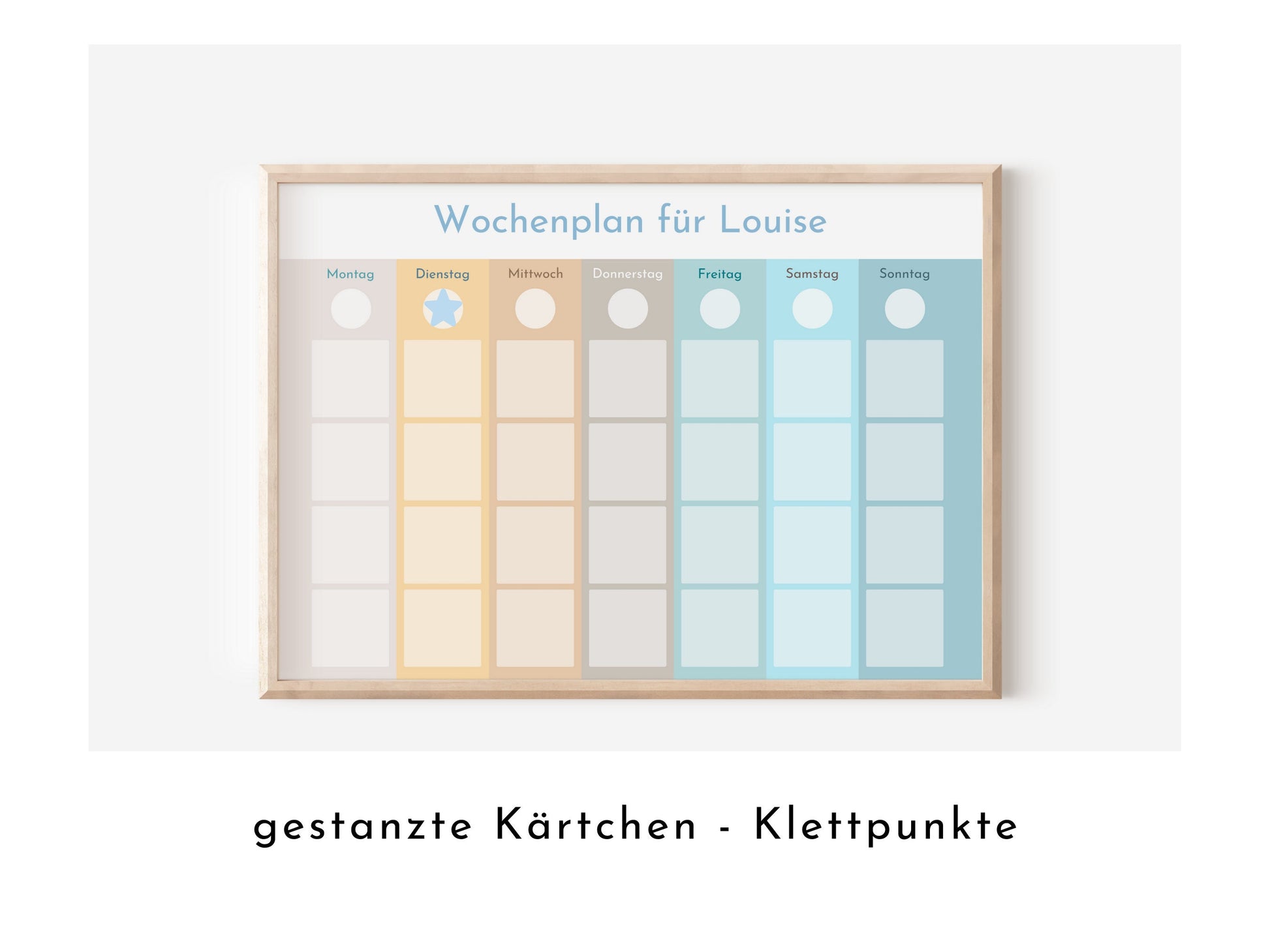 Wochenplaner personalisiert für Kinder und Teenager, 246 Wochenplan Karten, Klett, laminiert, magnetisch, Geburtstag Geschenk Farben "Beach"