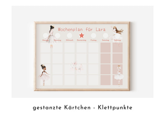 Wochenplan "Ballerina" personalisiert für Kinder, Routineplan mit 246 Routine Karten, Montessori Wochenroutine, Wochenüberblick für Mädchen