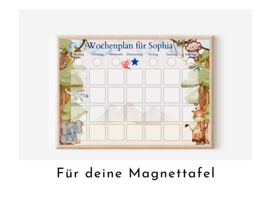 Magnetboard Wochenplan "Urwald" für Kinder, 246 laminierte Bildkarten, 40-80 Magnete, Montessori Routineplan von Familie Nordstern