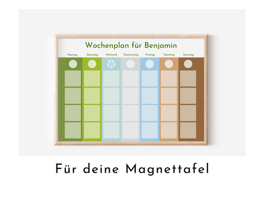 Magnetboard Wochenplan "Landscape" personalisiert für Kinder, 246 Routine Karten, 40-80 Magnete, Montessori Routineplan Familie Nordstern