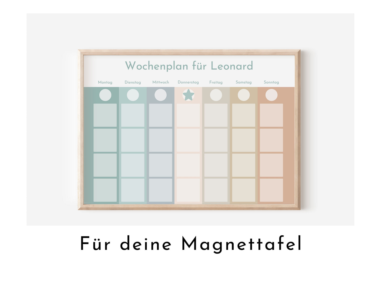 Personalisierter Magnetboard Wochenplan "Salbei Haselnuss" für Kinder, 246 Routine Karten, Magnet, Montessori Routineplan Familie Nordstern