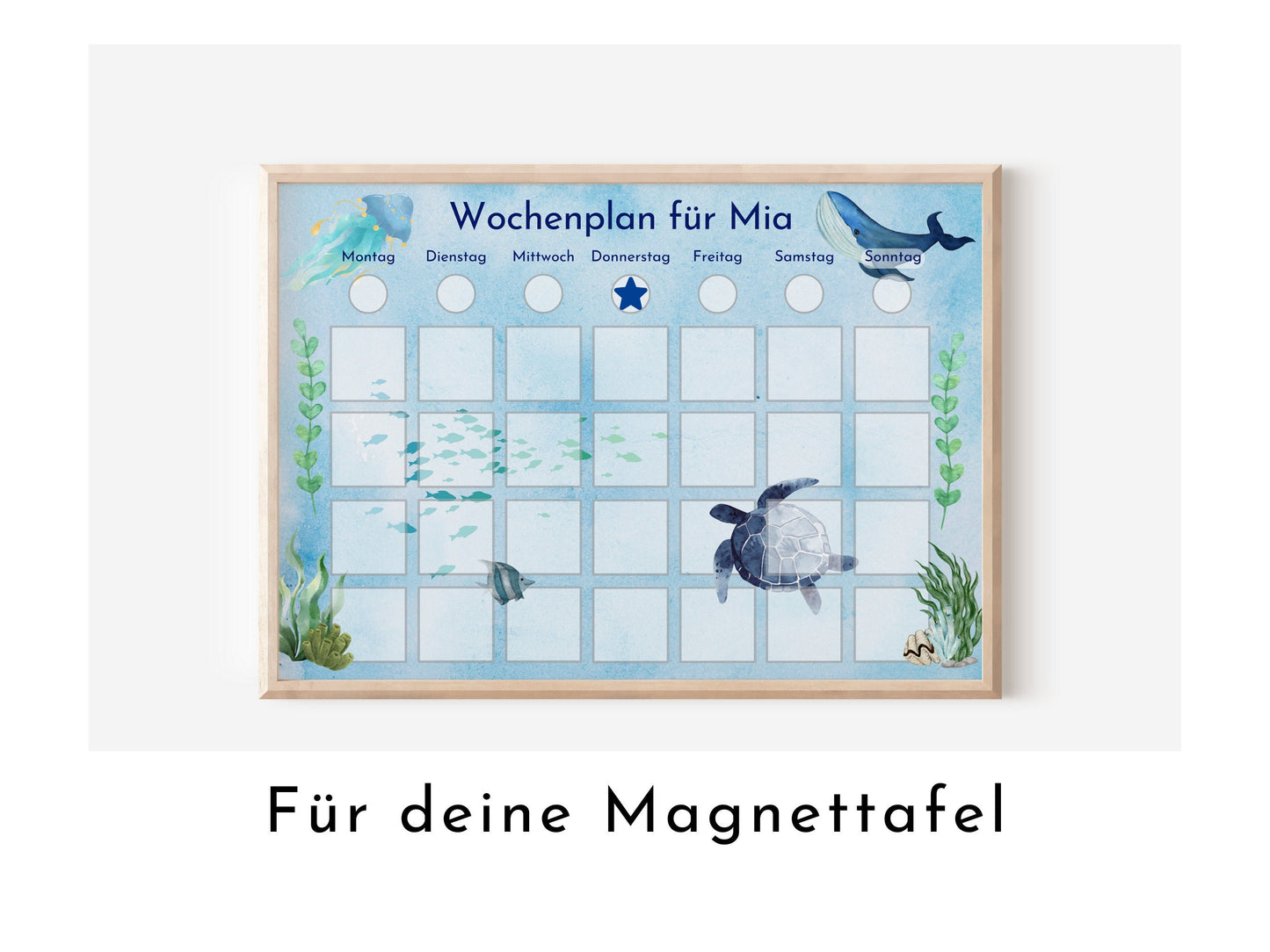 Magnetboard Wochenplan für Kinder und Teenager, Tagesplan mit 246 Routine Karten, Neodym-Magnete, Routineplan "Meerestiere"