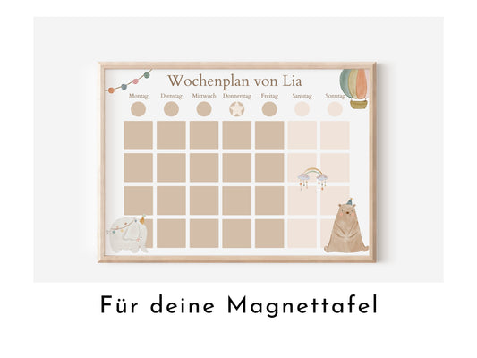 Magnetboard Wochenplan "Boho Doodles" personalisiert für Kinder, 246 Routine Karten, Magnete, Montessori Routineplan von Familie Nordstern