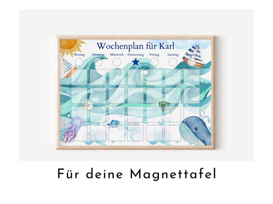 Magnetboard Wochenplan "Segelboote" personalisiert für Kinder und Teenager, 246 Routine Karten, Neodym-Magnete, Montessori Routineplan