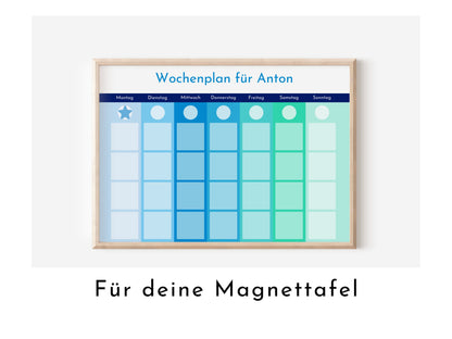 Magnetboard Wochenplan "Meeresrauschen" personalisiert für Kinder und Teenager, 246 Routine Karten, Neodym-Magnete, Montessori Routineplan