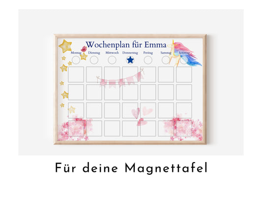 Magnetboard Wochenplan "Einhorn" für Kinder und Teenager, 246 Routine Karten, Neodym-Magnete, Routineplan von Familie Nordstern