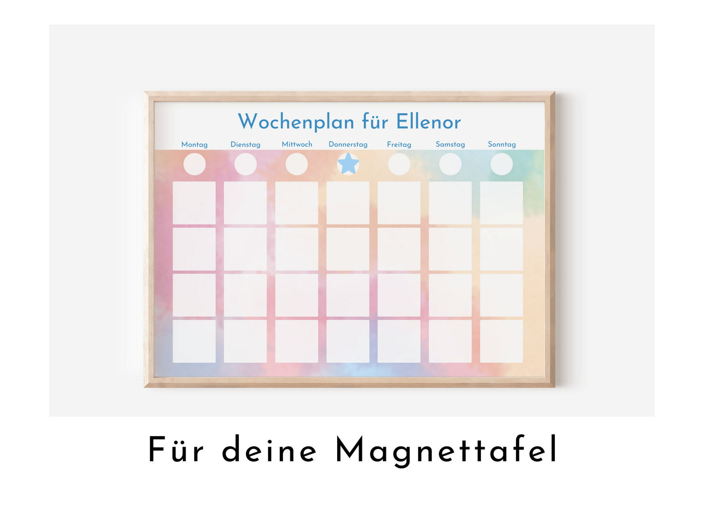 Magnetboard Wochenplan "Aquarell" personalisiert für Kinder und Teenager, 246 Routine Karten, Neodym-Magnete, Montessori Routineplan