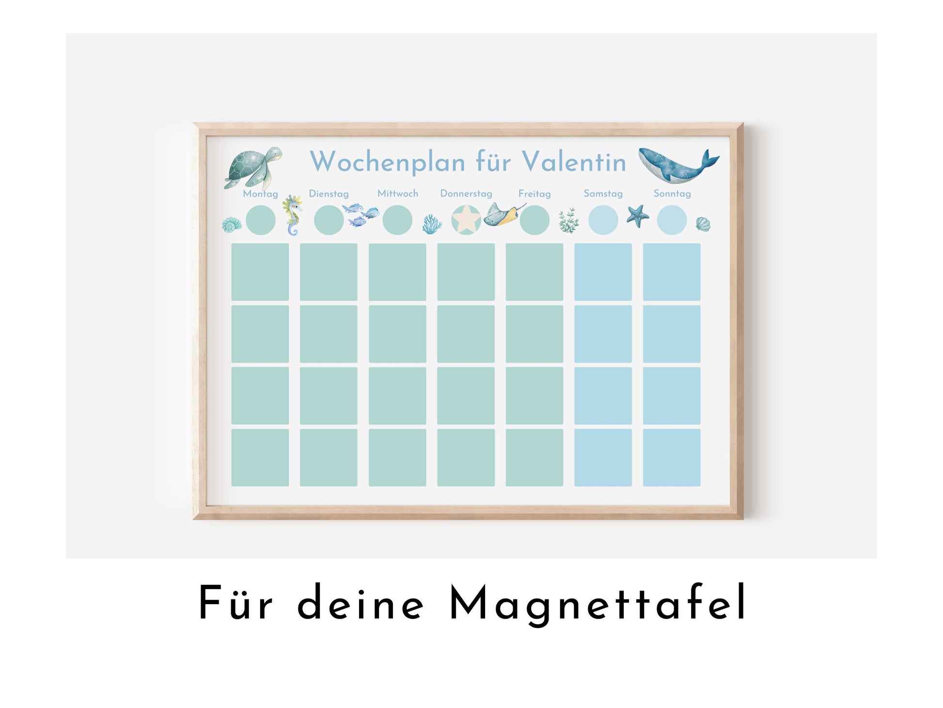 Magnetboard Wochenplan "Atlantik" personalisiert für Kinder und Teenager, 246 Routine Karten, Neodym-Magnete, Montessori Routineplan