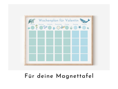 Magnetboard Wochenplan "Atlantik" personalisiert für Kinder und Teenager, 246 Routine Karten, Neodym-Magnete, Montessori Routineplan