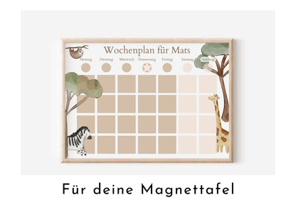 Magnetboard Wochenplan "Boho Jungle" personalisiert für Kinder, 246 Routine Karten, Magnete, Montessori Routineplan von Familie Nordstern