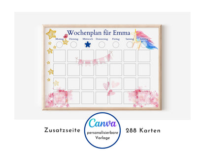 Wochenplan für Kinder, 288 Montessori Routine Karten, personalisierterer Routineplan, PDF Sofort-Download, Kinderwochenplan "Rosa Einhorn"