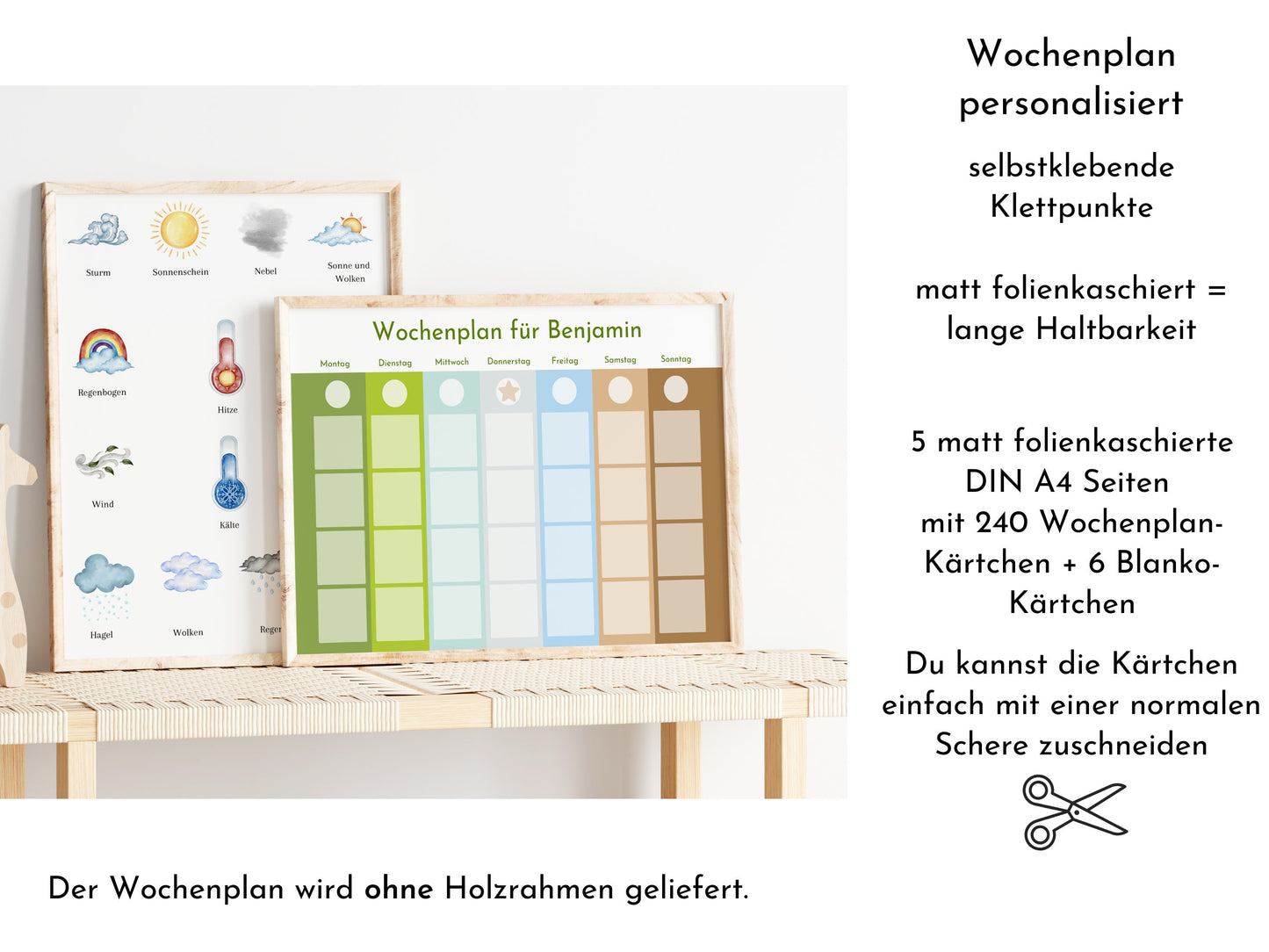 Montessori Wochenplan "Landscape" mit Name personalisiert, 246 Routine Karten, magnetisch, Klett, Routineplan für Kinder und Jugendliche