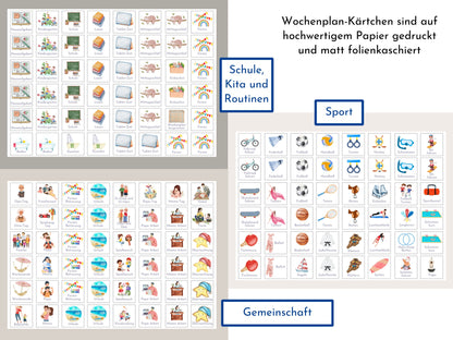 Wochenplaner personalisiert, Kinder und Teenager, 246 Wochenplan Karten, laminiert magnetisch, Geburtstag Geschenk Kreise "Wasser und Sand"