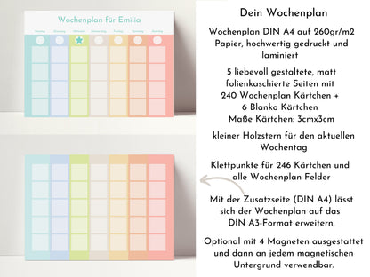 Montessori Wochenplan "Gelato", Kinder und Teenager, mit Name personalisiert, 246 Routine Karten, laminiert, magnetisch, Klett, Routineplan