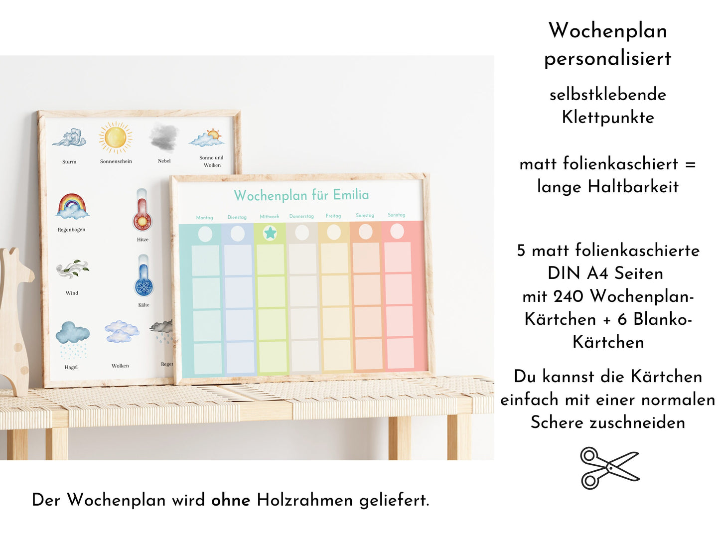 Montessori Wochenplan "Gelato", Kinder und Teenager, mit Name personalisiert, 246 Routine Karten, laminiert, magnetisch, Klett, Routineplan