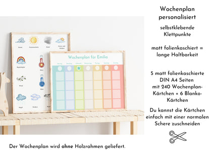 Montessori Wochenplan "Gelato", Kinder und Teenager, mit Name personalisiert, 246 Routine Karten, laminiert, magnetisch, Klett, Routineplan