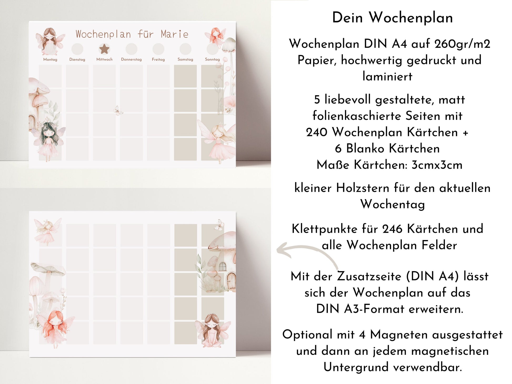 Kinder Wochenplan "Feen" mit Name personalisiert, 246 Routine Karten, laminiert magnetisch, Montessori Routineplan von Familie Nordstern