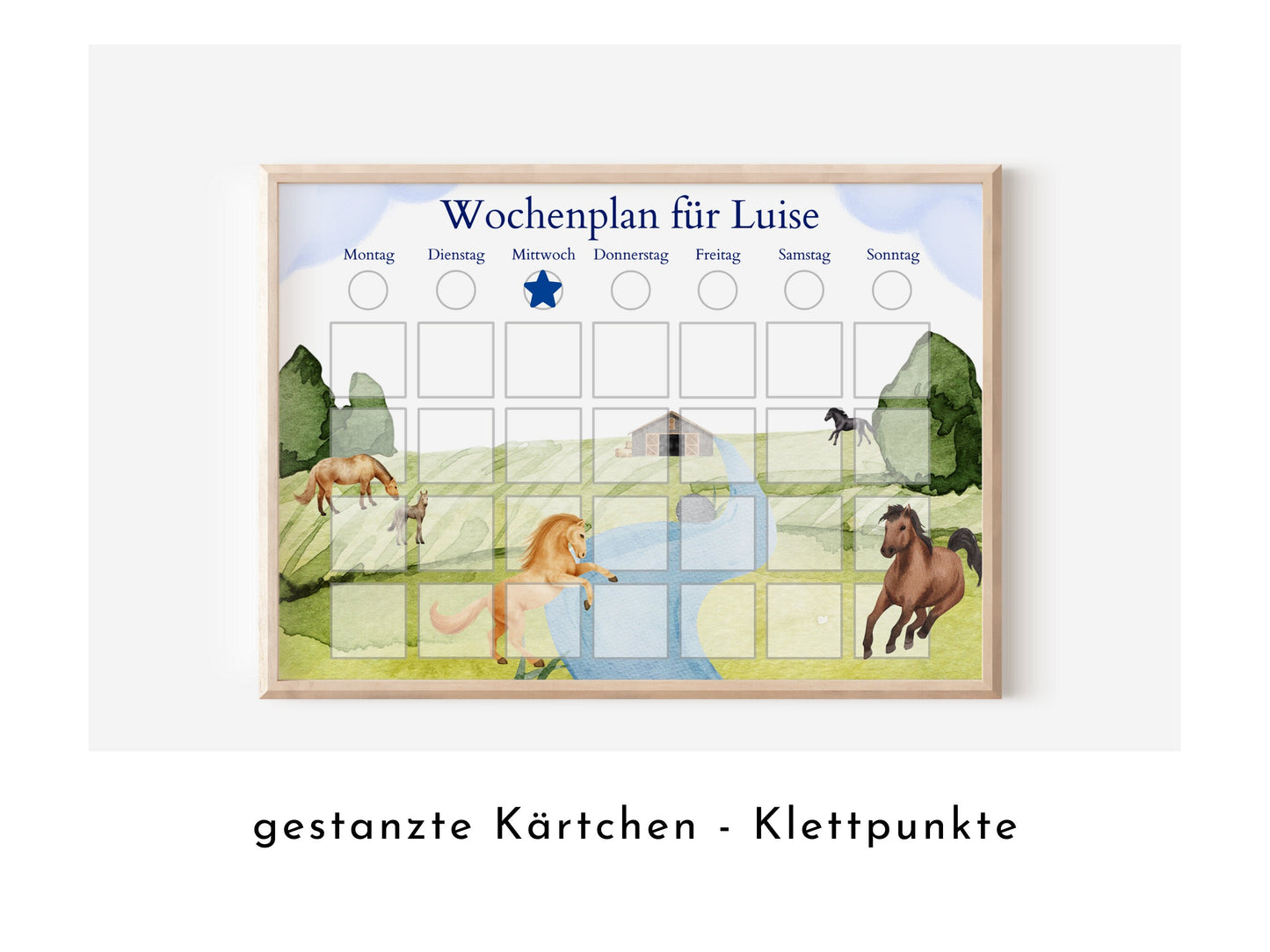 Personalisierter Wochenplan "Pferde" nach Montessori für Kinder mit 246 Routine Karten, Routineplan mit Bildkarten