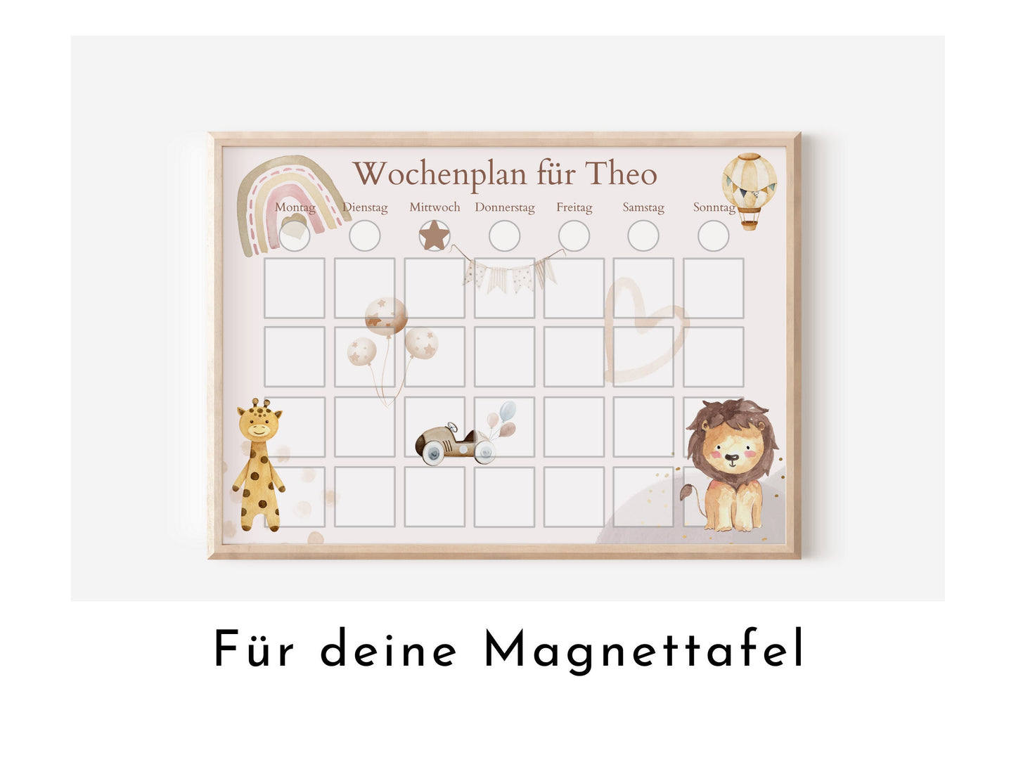 Magnetboard Wochenplan "Boho" personalisiert für Kinder, 246 Routine Karten, Neodym-Magnete, Montessori Routineplan von Familie Nordstern