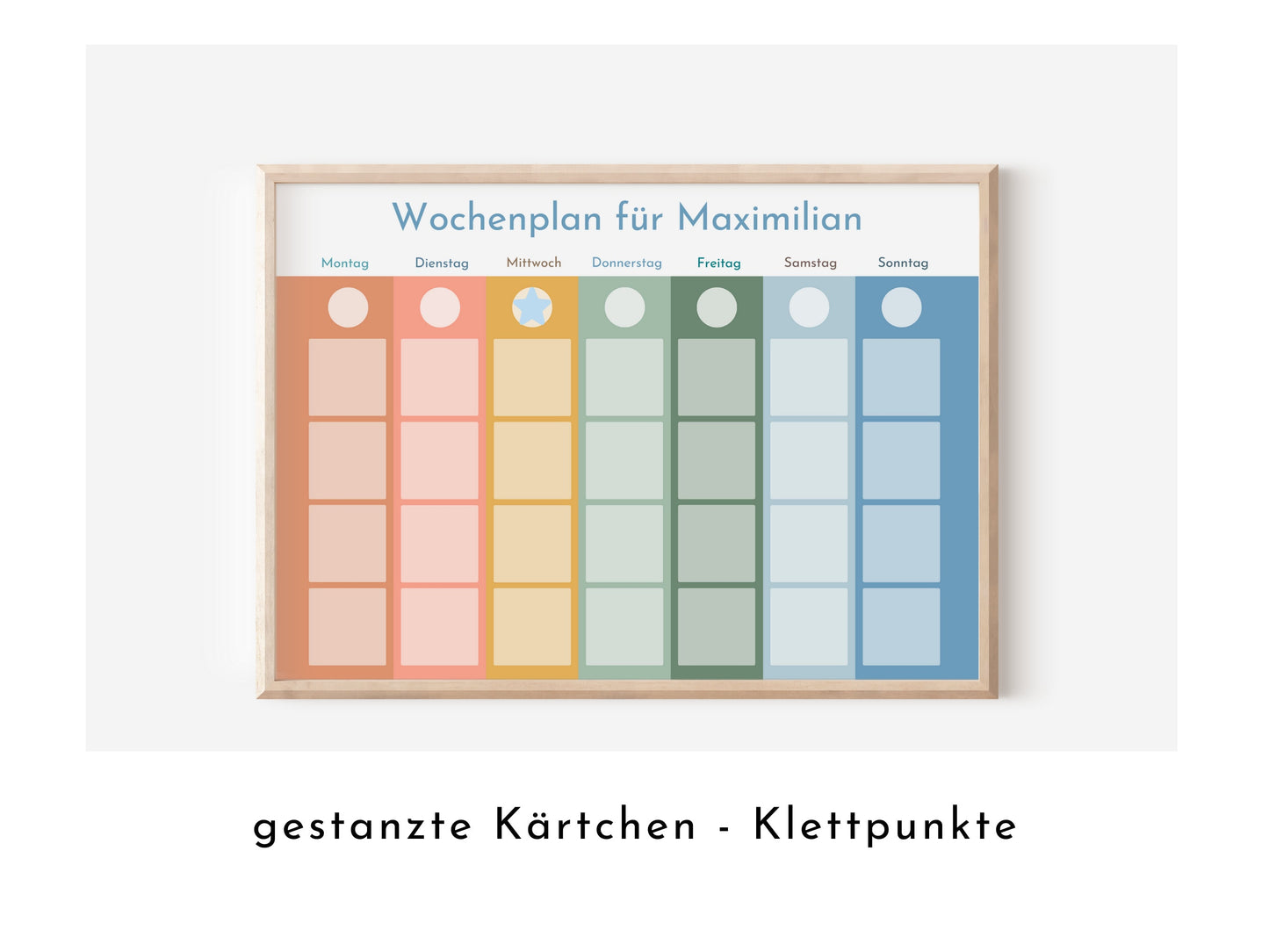 Wochenplan "Himmel und Erde" mit Name personalisiert, 246 Routine Karten, laminiert magnetisch, Routineplan für Kinder und Jugendliche