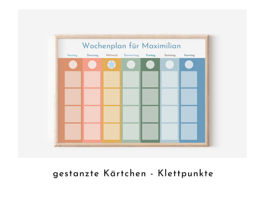 Wochenplan "Himmel und Erde" mit Name personalisiert, 246 Routine Karten, laminiert magnetisch, Routineplan für Kinder und Jugendliche