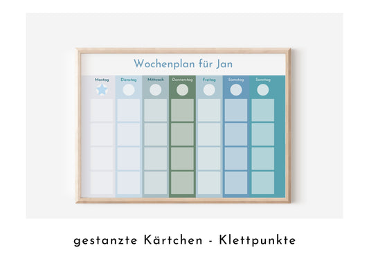 Wochenplan "Ozean" mit 246 Routine Wochenkarten, personalisiert, laminiert, magnetisch, Routineplan für Kinder in Kita und Schule