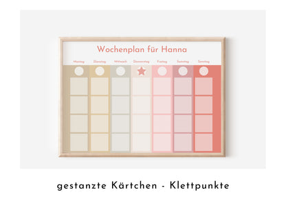 Personalisierter Wochenplan "Erdbeere und Haselnuss", 246 Routine Karten, laminiert magnetisch Klett, Routineplan für Kinder und Jugendliche