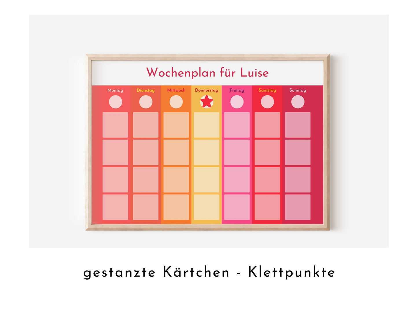 Wochenplan "Sonnenaufgang" mit Name personalisiert, 246 Routine Karten, laminiert magnetisch, Routineplan für Kinder und Jugendliche