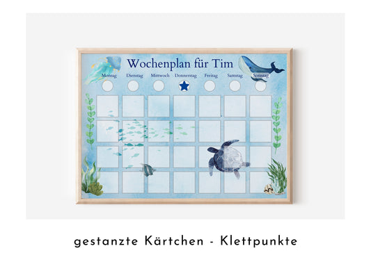 Wochenplan "Meerestiere" mit Name personalisiert, 246 Routine Karten, magnetisch, Geschenk für Kinder, Wochenplaner von Familie Nordstern