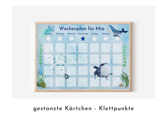 Personalisierter Wochenplan "Wal und Meer" nach Montessori für Kinder mit 246 Routine Karten, Routineplan mit Bildkarten