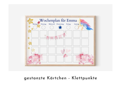 Wochenplan "Einhorn" personalisiert für Kinder, Routineplan mit 246 Routine Karten, laminiert magnetisch, Geschenkidee Geburtstag Kinder