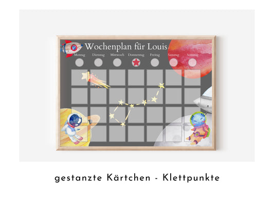 Personalisierter Wochenplan "Universum" für Kinder mit 246 Routine Karten, laminiert, magnetisch, Montessori Routineplan, Familie Nordstern