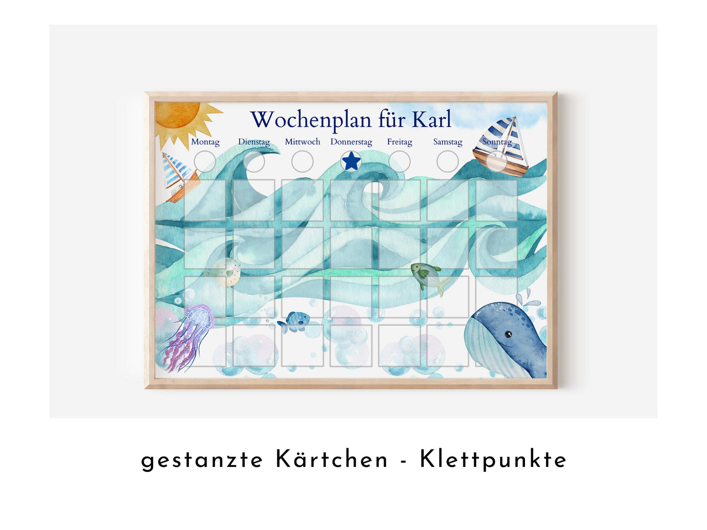 Wochenplan "Segelboote" für Kinder mit 246 Routine Karten, Routineplan personalisiert laminiert magnetisch, Geschenkidee Geburtstag Kinder