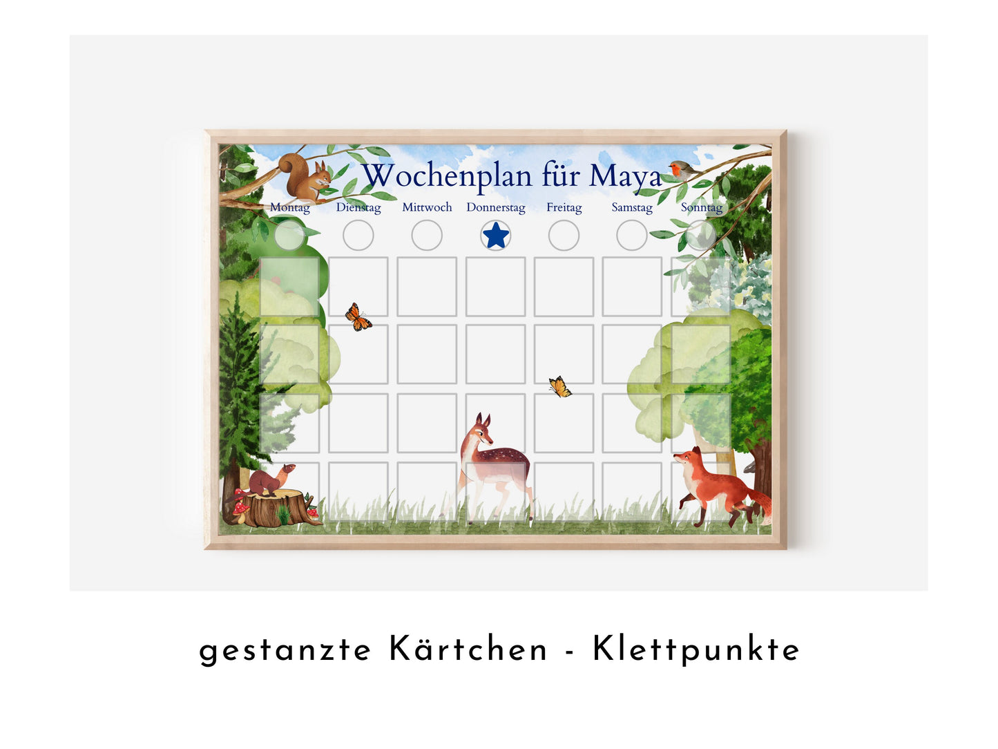 Personalisierter Wochenplan "Wald und Wiese" mit 246 Routine Karten für Kinder, magnetisch, Montessori Routineplan von Familie Nordstern