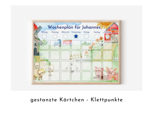 Personalisierter Wochenplan "Bauernhof" mit 246 Routine Karten, optional magnetisch, Montessori Routineplan von Familie Nordstern