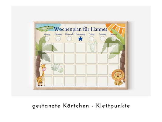 Personalisierter Wochenplan für Kinder und Teenager, 246 Wochenplan Karten, laminiert magnetisch, Geschenkidee "Löwe und Krokodil"