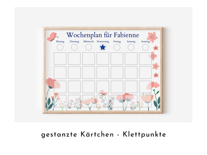 Personalisierter Wochenplan für Kinder und Teenager, 246 Routine Karten, laminiert magnetisch, Geschenkidee Geburtstag Routineplan "Blumen"