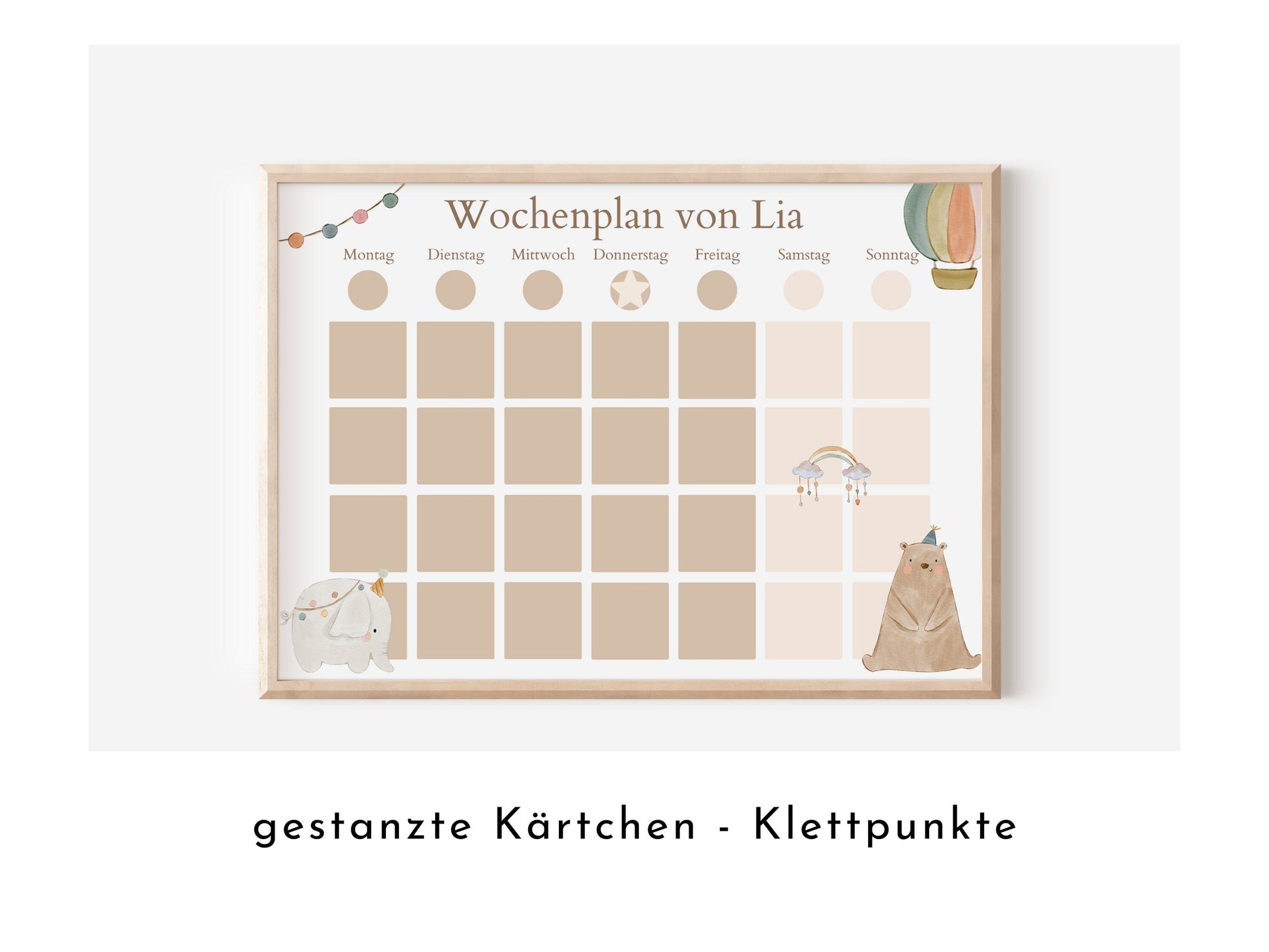 Wochenplan "Boho Doodle" mit Name personalisiert, 246 Routine Karten, laminiert Klett, Montessori Routineplan für Kinder, Familie Nordstern