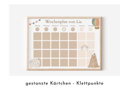 Wochenplan "Boho Doodle" mit Name personalisiert, 246 Routine Karten, laminiert Klett, Montessori Routineplan für Kinder, Familie Nordstern