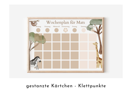 Wochenplan "Boho Jungle" mit Name personalisiert, 246 Routine Karten, laminiert Klett, Montessori Routineplan für Kinder, Familie Nordstern