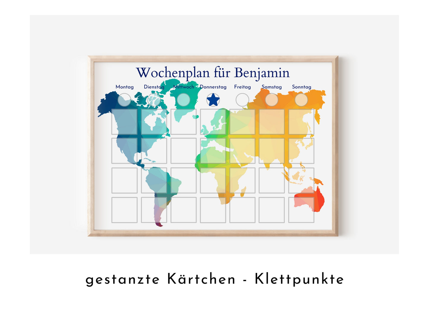 Personalisierter Kinder Wochenplan "Weltkarte" mit 246 Routine Karten, Montessori Routineplan für einen entspannten Tagesablauf