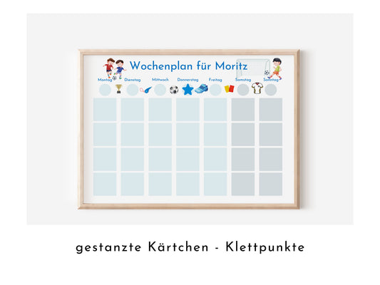 Personalisierter Wochenplan "Fussball", 246 Routine Karten, Klett, laminiert magnetisch, Montessori Routineplan für Kinder und Jugendliche